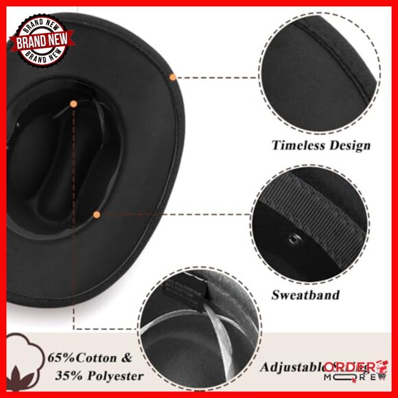 Unisex Western Cowboy Hat Wide Brim Felt Fedora Belt Buckle Retro Style